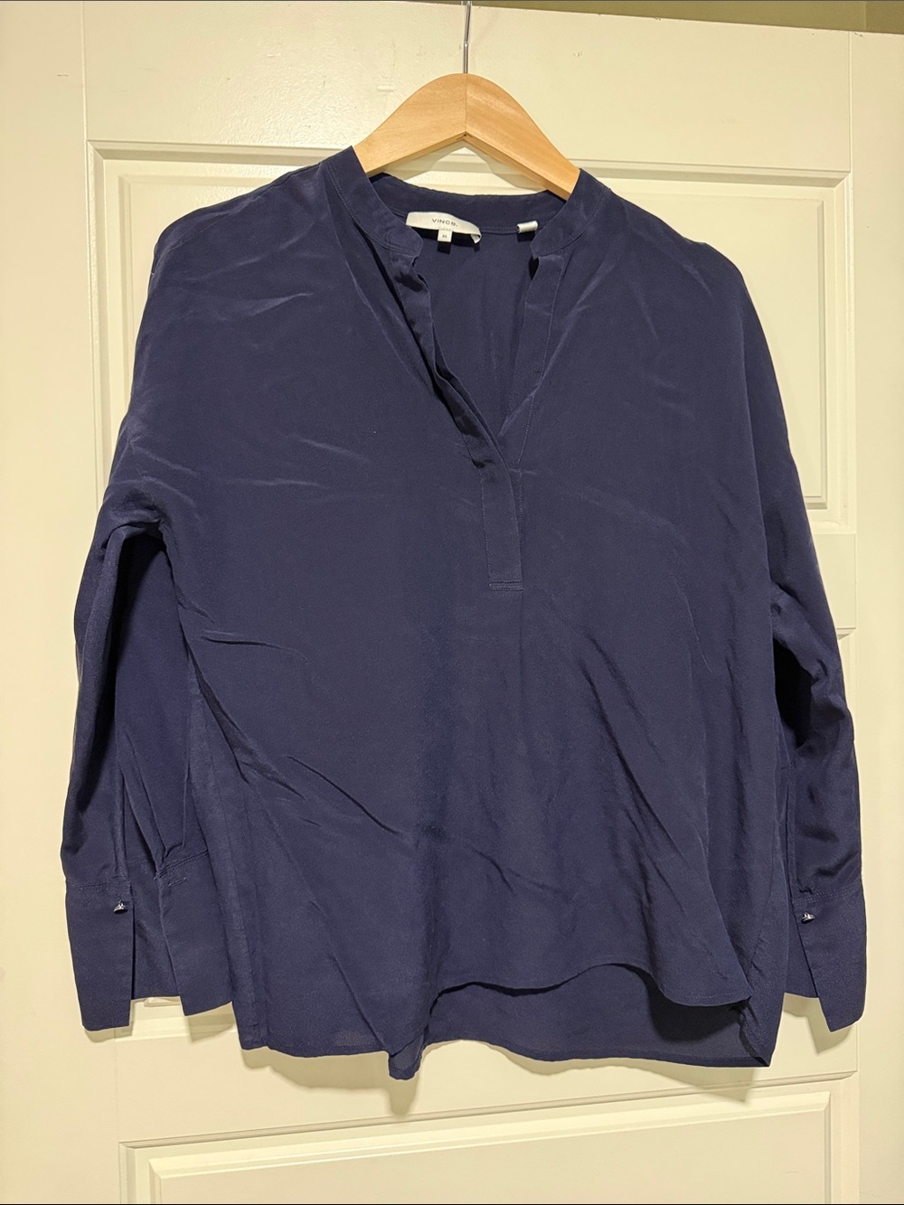 Vince. Navy silk popover blouse XS